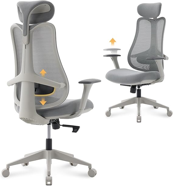 Fluido Ergonomic High Back Mesh Office Chair with Adjustable Lumbar Support & 3D Armrests