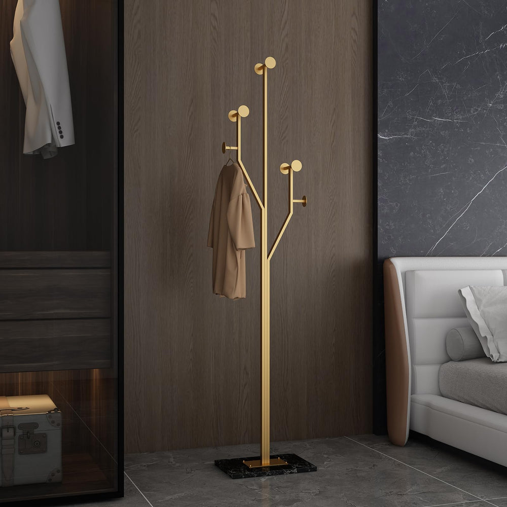 Tree-Shaped Metal Coat Rack with Marble Base – 8 Hooks, 68.9" Tall