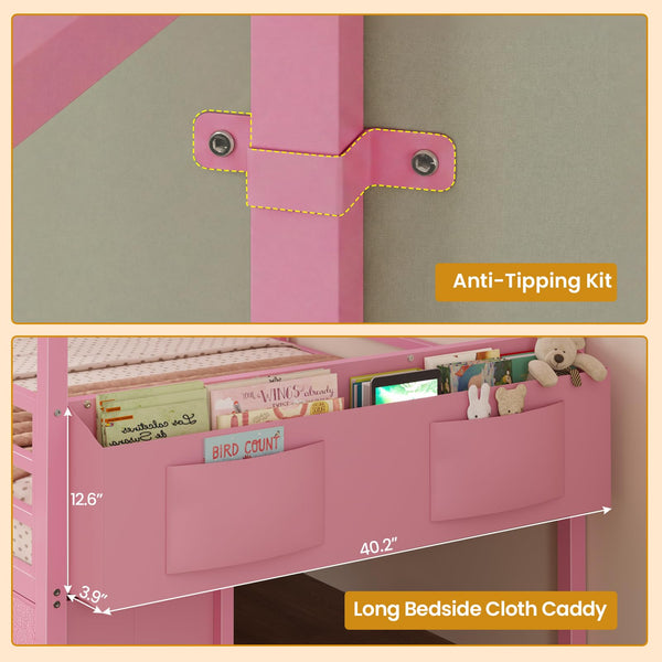 Twin House Bed Frame with Storage Drawers & LED String Lights