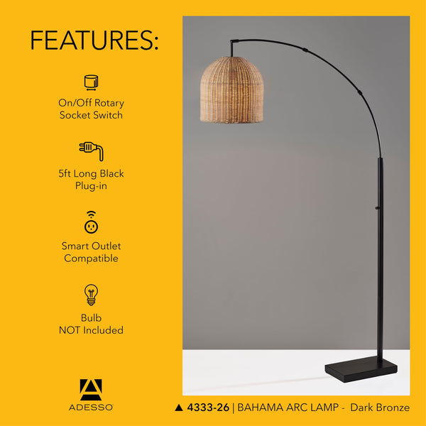 Arc Floor Lamp with Rattan Shade
