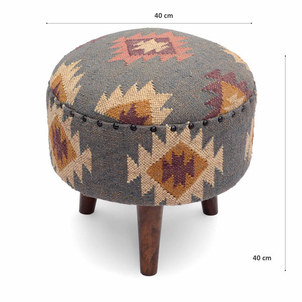 Round Jute Pouf Ottoman with Mango Wood Legs