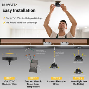 3 Inch Adjustable LED Gimbal Recessed Downlight – 5 CCT, Dimmable, Canless, 16-Pack