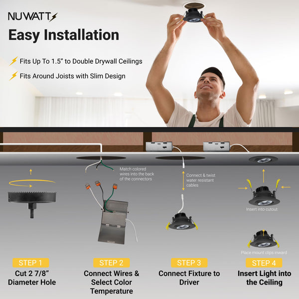 3 Inch Adjustable LED Gimbal Recessed Downlight – 5 CCT, Dimmable, Canless, 16-Pack