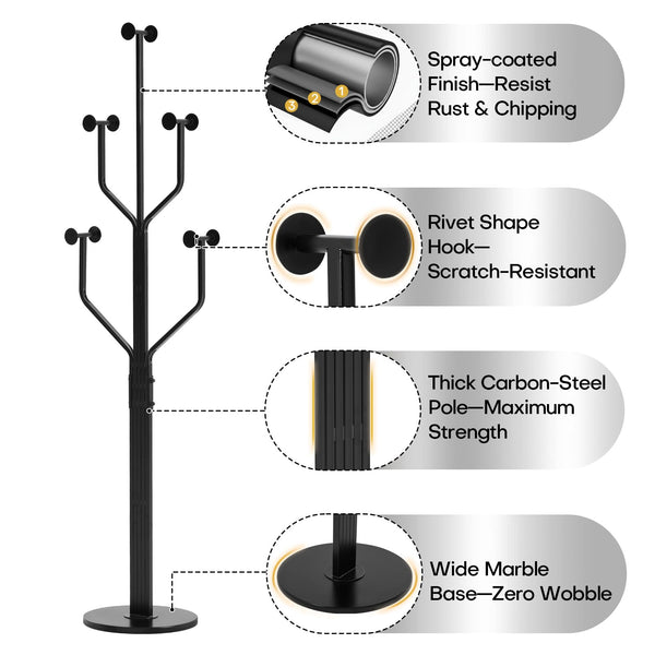 Freestanding Coat Rack with 10 Hooks