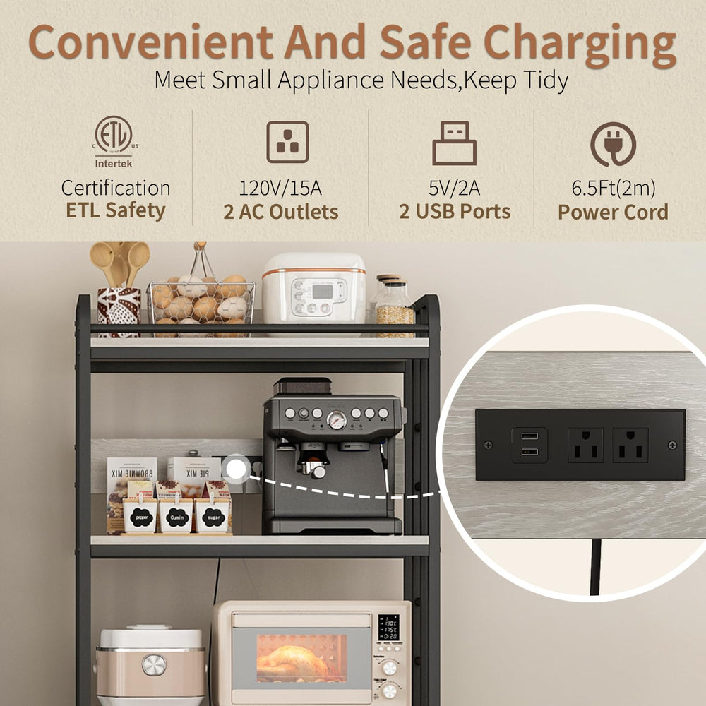4-Tier Microwave Cart with Power Outlet & Wheels
