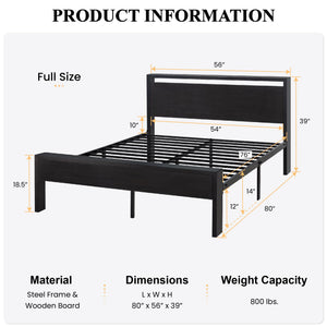 Metal Platform Bed Frame with Wooden Headboard & Footboard