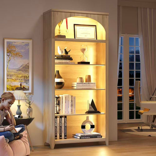 5-Tier Arched Bookshelf with LED Lights