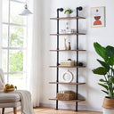 6-Tier Industrial Ladder Bookshelf with Metal Frame