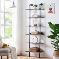 6-Tier Industrial Ladder Bookshelf with Metal Frame