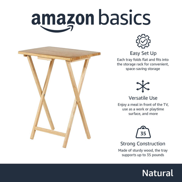 Foldable TV Dinner Tray Tables with Storage Rack, Set of 4