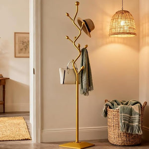 Metal Coat Rack with Marble Base & Storage Tray