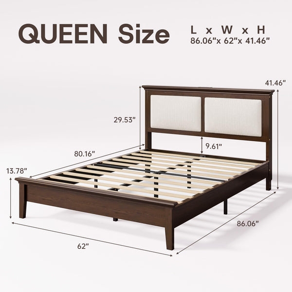Wood Bed Frame with LED Headboard & Charging Station