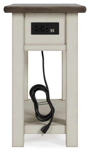 Farmhouse Chairside End Table with Charging Station and Drawer