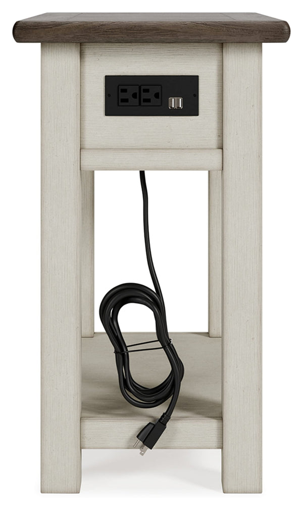 Farmhouse Chairside End Table with Charging Station and Drawer