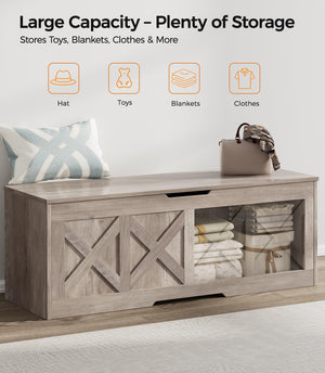 47.2" Farmhouse Wooden Storage Chest with Safety Hinge