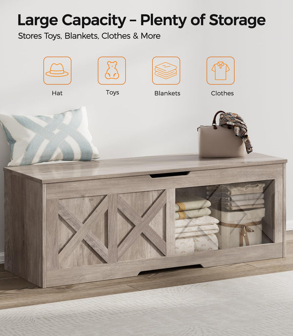 47.2" Farmhouse Wooden Storage Chest with Safety Hinge