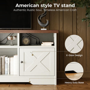 65-Inch Farmhouse TV Stand with LED Lights, Power Outlet & Storage Cabinets