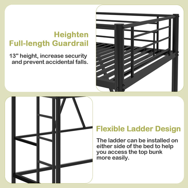 Twin Size Metal Loft Bed with Ladder & Safety Guardrail