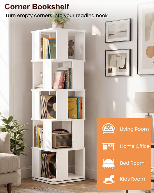 5-Tier Rotating Bookshelf Tower