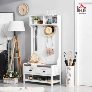 Hall Tree Entryway Bench with Coat Rack, Shoe Rack, Storage Drawers & Padded Seat