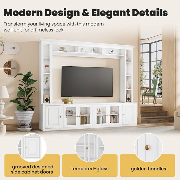92" Entertainment Center with Bookshelves & Tempered Glass Doors