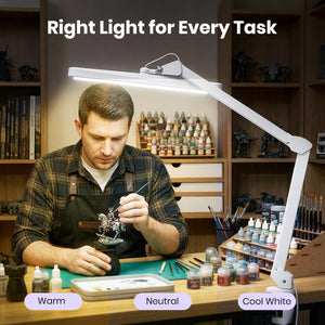 30W LED Desk Lamp with Clamp — 2,500 Lumens, 22" Wide Shade