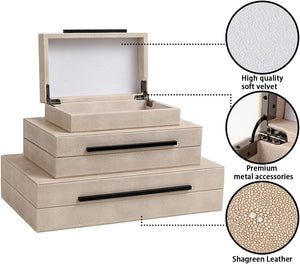 Faux Leather Decorative Boxes with Lids – Set of 3 Nesting Storage Boxes