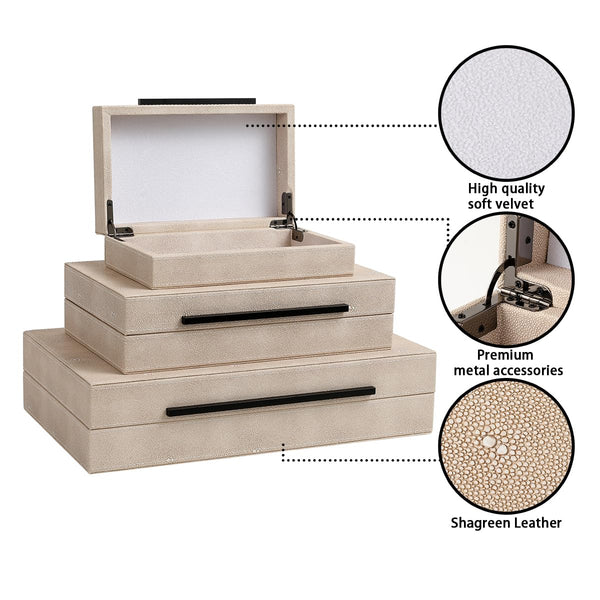 Faux Leather Decorative Boxes with Lids – Set of 3 Nesting Storage Boxes