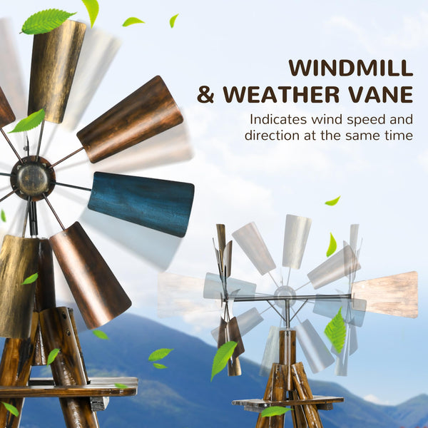 Windmill Weathervane with Bottom Shelf – Rustic Outdoor Fir Wood & Steel