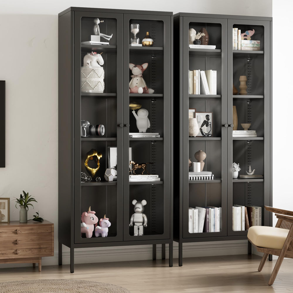 Metal Glass Display Cabinet with 5-Tier Storage Shelves
