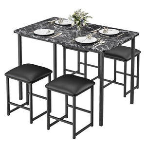 5-Piece Dining Table Set with Faux Marble Top & 4 PU Stools
