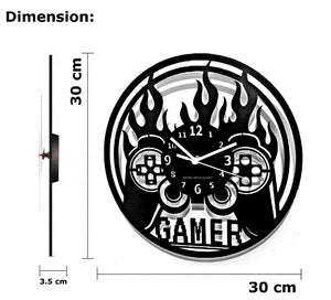 Gamer Joystick Controller Video Game Wall Clock 12 Inch Black Wood