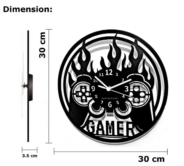 Gamer Joystick Controller Video Game Wall Clock 12 Inch Black Wood