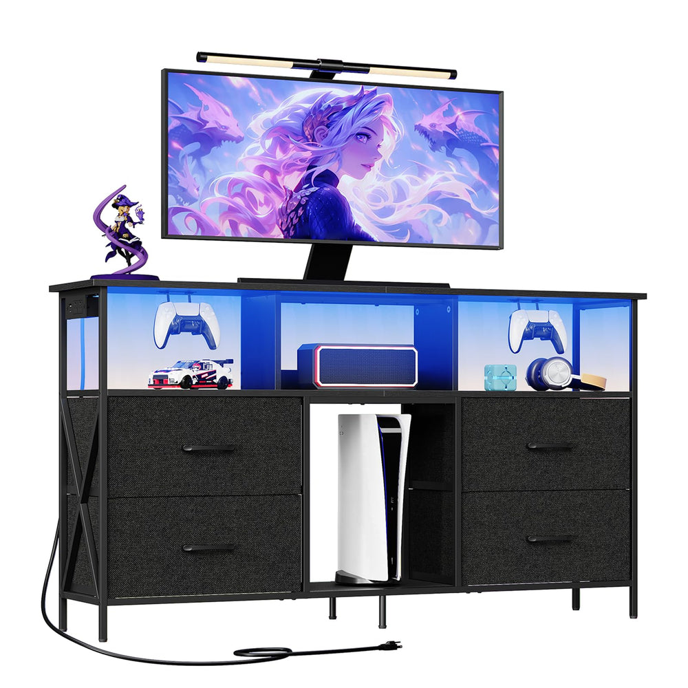 Gaming TV Stand with LED Light & Power Outlets