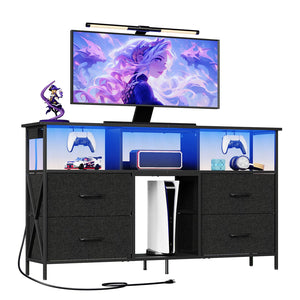 Gaming TV Stand with LED Light & Power Outlets