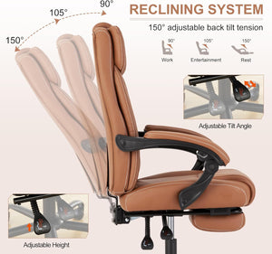 Reclining Office Chair with Footrest & Lumbar Support