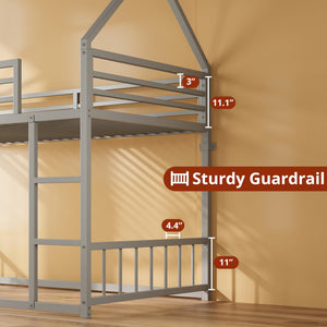 Twin Over Twin House Bunk Bed with Ladder & Guardrail