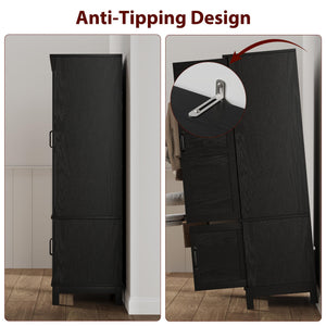 4-Door Armoire Wardrobe Cabinet with Adjustable Shelves and Hanging Rod
