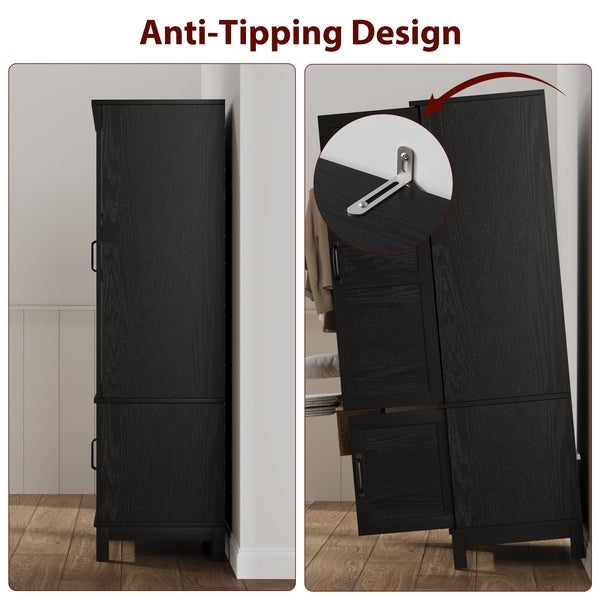 4-Door Armoire Wardrobe Cabinet with Adjustable Shelves and Hanging Rod