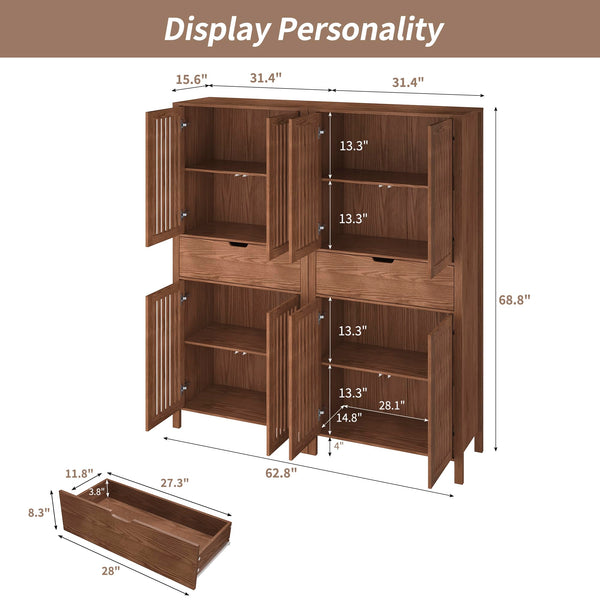 Farmhouse Storage Cabinet Set of 2 with Drawer & Adjustable Shelves