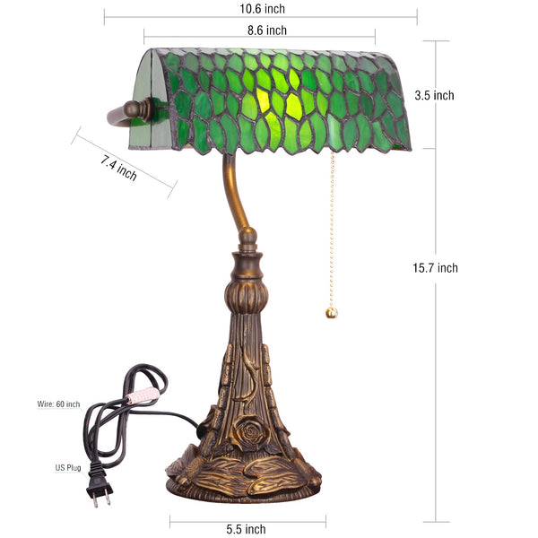 Tiffany Stained Glass Banker Table Lamp