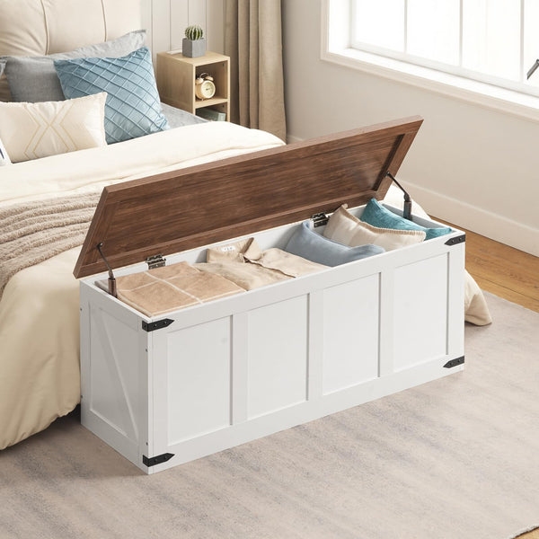 Storage Bench with Toy Box & Safety Hinges – Farmhouse Wooden Chest