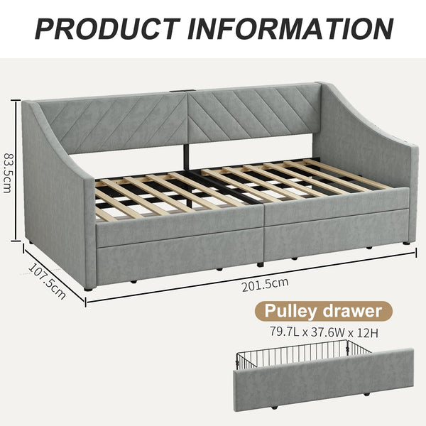 Twin Upholstered Daybed with Storage Drawers