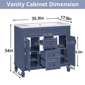 36-Inch Freestanding Bathroom Vanity Set with Sink and Mirror Cabinet