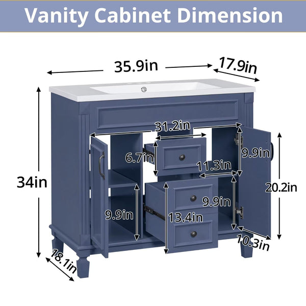 36-Inch Freestanding Bathroom Vanity Set with Sink and Mirror Cabinet