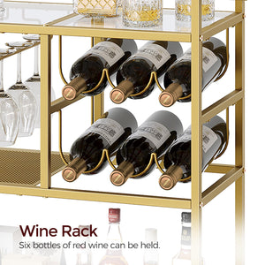 3-Tier Rolling Bar Cart with Wine Rack & Glass Holders