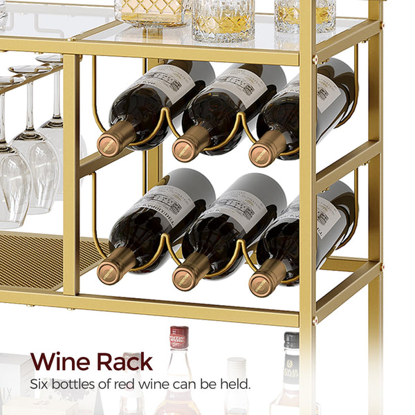 3-Tier Rolling Bar Cart with Wine Rack & Glass Holders