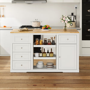 59-Inch Kitchen Island with Drop Leaf and Storage