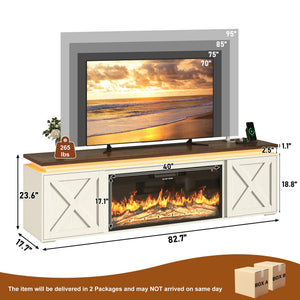 83" Farmhouse Fireplace TV Stand with LED Lighting & Storage Cabinets