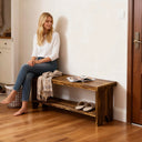 43" Solid Wood Farmhouse Entryway Bench with Storage Shelf